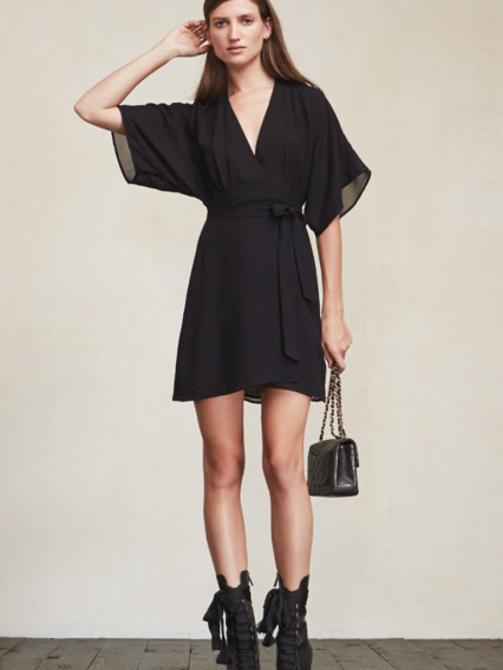 Reformation Tahara Black Wrap Mini Dress